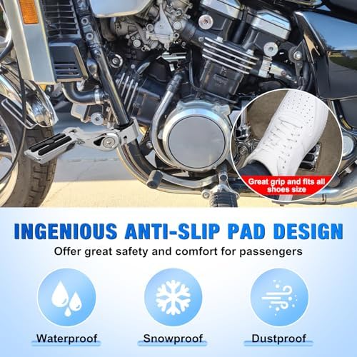Nilight 1-1/4" Motorcycle Highway Pegs For Harley Touring Street Glide Electra Glide Road King CVO Dyna Trike Sportster Adjustable Short Angled Foot Pegs Universal For 1.25" Engine Guard Crash Bars