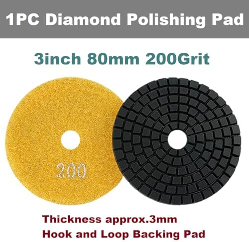 Diamond Polishing Pad, 3 inch 80 mm 200 Grit Sanding Discs for Grinder & Polisher, Hook and Loop Backing Pad for Grinding Buffing Granite Marble Concrete Stone (1 Piece)