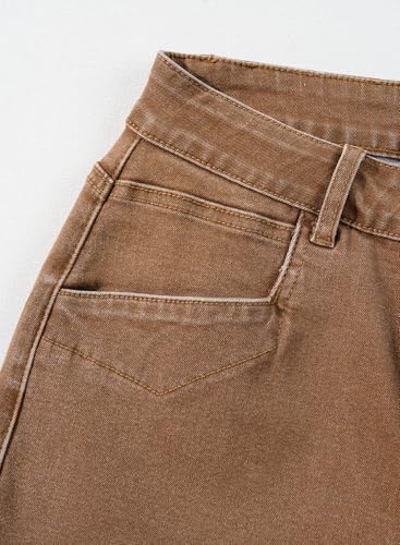Sidefeel Women's Straight Leg Jeans High Waisted Stretchy Jeans Zimbaplatinum Wide Leg Ankle Denim Pants with Pockets