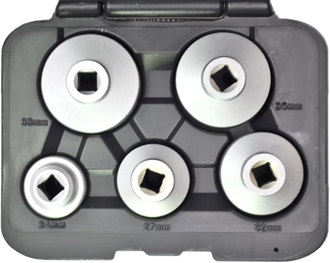 PT Auto Warehouse OFS-2473268MM - Hex Oil Filter Wrench Socket Set 3/8" DR - 24MM, 27MM, 32MM, 36MM and 38MM, 5pcs