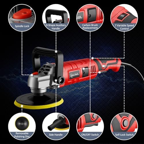 SILVEL Buffer Polisher, 1600W 7 Inch/6 Inch Polisher for Car Detailing, Wax Machine, 7 Variable Speed, with 6 Foam Pads, 3 Wool Pads, Packaging Bag, for Boat Polishing and Waxing