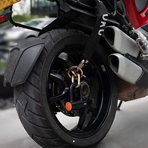 OKG Ultra Security Motorcycle Chain Lock - 4 Keys, 13lbs, 5 ft x 1/2 in (12mm) Thick Noose Security Chain Combo 11/16" (18mm) Small U Lock for Motorcycles, Mopeds, E-Bikes, Trailers, ATVs, etc.