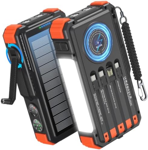 BLAVOR Solar Power Bank with Hand Crank and Built-in 4 Cables 20000mAh