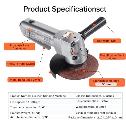 Angle Grinder, Pneumatic Grinding Tool, 4inch Air Angle Grinder Sander Cut Off Polisher 11000rpm Pneumatic Grinder Tool 1/4inch Thread