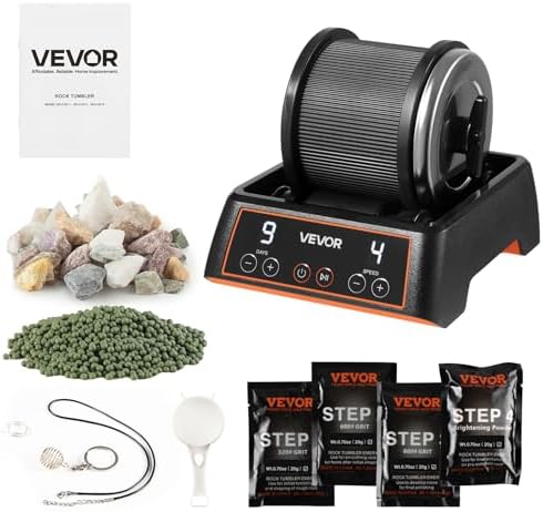VEVOR Rock Tumbler, 1 lb Rock Polishing Machine, Rocks Tumbling Kit with 4-Speed Adjustment, 1–9 Day Timer, Direct Drive Motor Rocks Polishing Kit for Rose Quartz, Amethyst, Quiet Operation