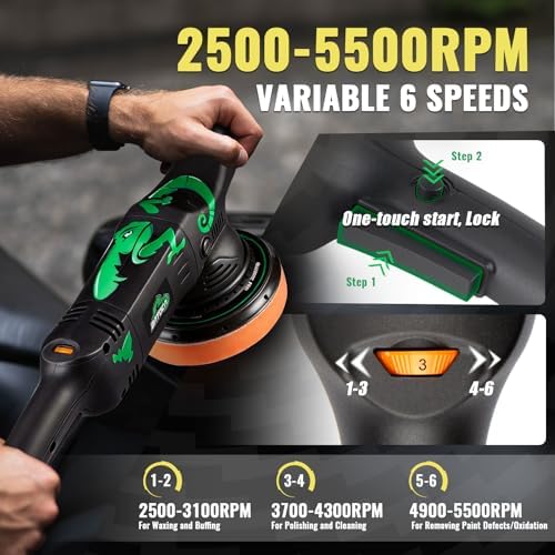 BATOCA 2026 New Dual Action Polisher, 15mm Random Orbital Car Buffer, 6 Variable Speeds (2500-5500RPM) 1100W DA Polisher with 5 inches Foam/Wool Pads, Polishing Bonnet for Polishing