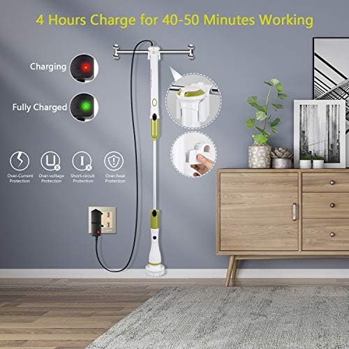 Electric Spin Scrubber Upgraded Power Scrubber 360 Cordless Tub and Tile Scrubber with 4 Replaceable Shower Scrubber Brush Heads, 1 Extension Arm for Cleaning Bathroom, Floor, Wall, Kitchen, Tub, Tile