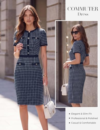 GRACE KARIN Women Work Business Short Sleeve Bodycon Tweed Dress