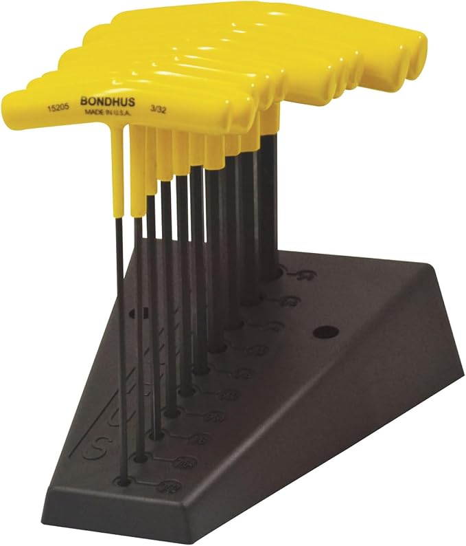Bondhus 15290 6-Inch Length Hex T-Handles with Cushion Grip, 3/32-to-3/8-Inch Sizes, 10 Piece Set