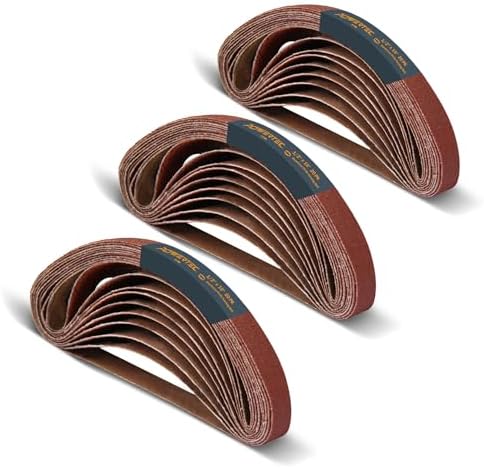POWERTEC 1/2 x 18 Inch Sanding Belts, 20 Each of 40/60/80 Grits, 60PK, Aluminum Oxide Belt Sander Sanding Belt for Air File Belt Sander, Woodworking, Metal Polishing (40185-1)