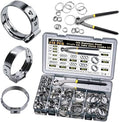 ASKWAY Single Ear Hose Clamp 6-50Mm 210 Pcs 14 Sizes, 304 Stainless Steel Stepless Hose Clamp, Suitable For Pex Pipe Connection, Automotive, Pipeline, Garden And Industrial Use