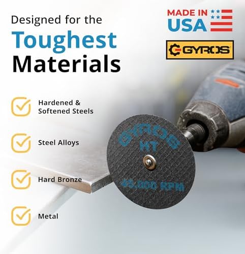GYROS Cut-Off Wheels for Rotary Tools – 1.5” High-Tensile Fiberglass Reinforced, 12-Pack | Ideal for Cutting Hardened/Unhardened Steel, Steel Alloys, Hard Bronze, Metal | Made in USA 11-32156/12