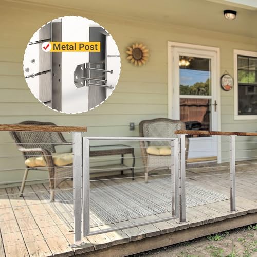 Outdoor Gate Integrated Welding Cable Railing Gate for Wood Metal Cable Railing System Stainless Steel Fence Gate (Right Hand in Swing, Slivery)