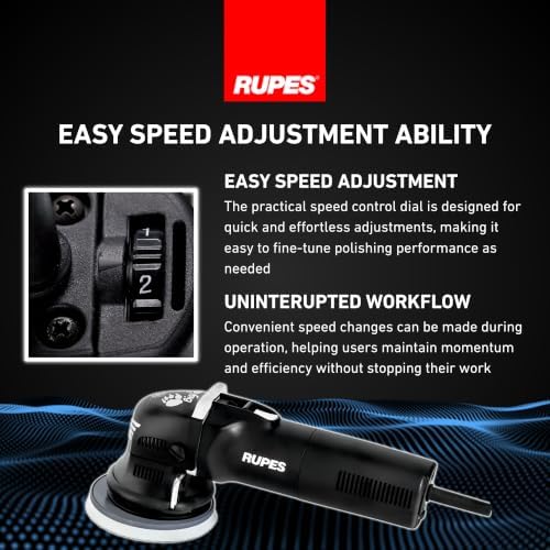 RUPES LHR12E BigFoot Duetto Random Orbital Polisher | Anti-Spinning Device | Minimizes the Chances of Creating Rough & Uneven Surfaces | Well Balanced & Low in Vibration