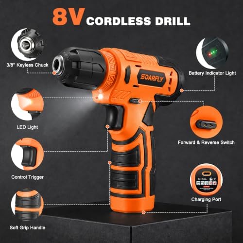 157-Piece Tool Set, 8V Cordless Drill Set, Hand Tool Kit for Men and Women