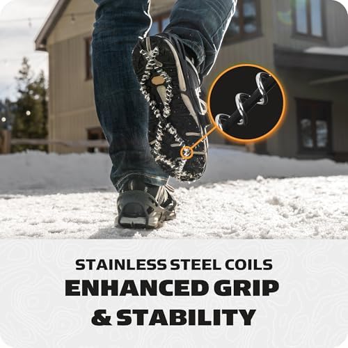 Yaktrax Pro Traction Cleats - 360-Degree Grip on Snow, Ice, & Multi-Terrain Surfaces - Elastic Outer Band w/Easy-On/Off Heel Tab & 1.4mm Stainless Steel Coils - Abrasion Resistant - Unisex