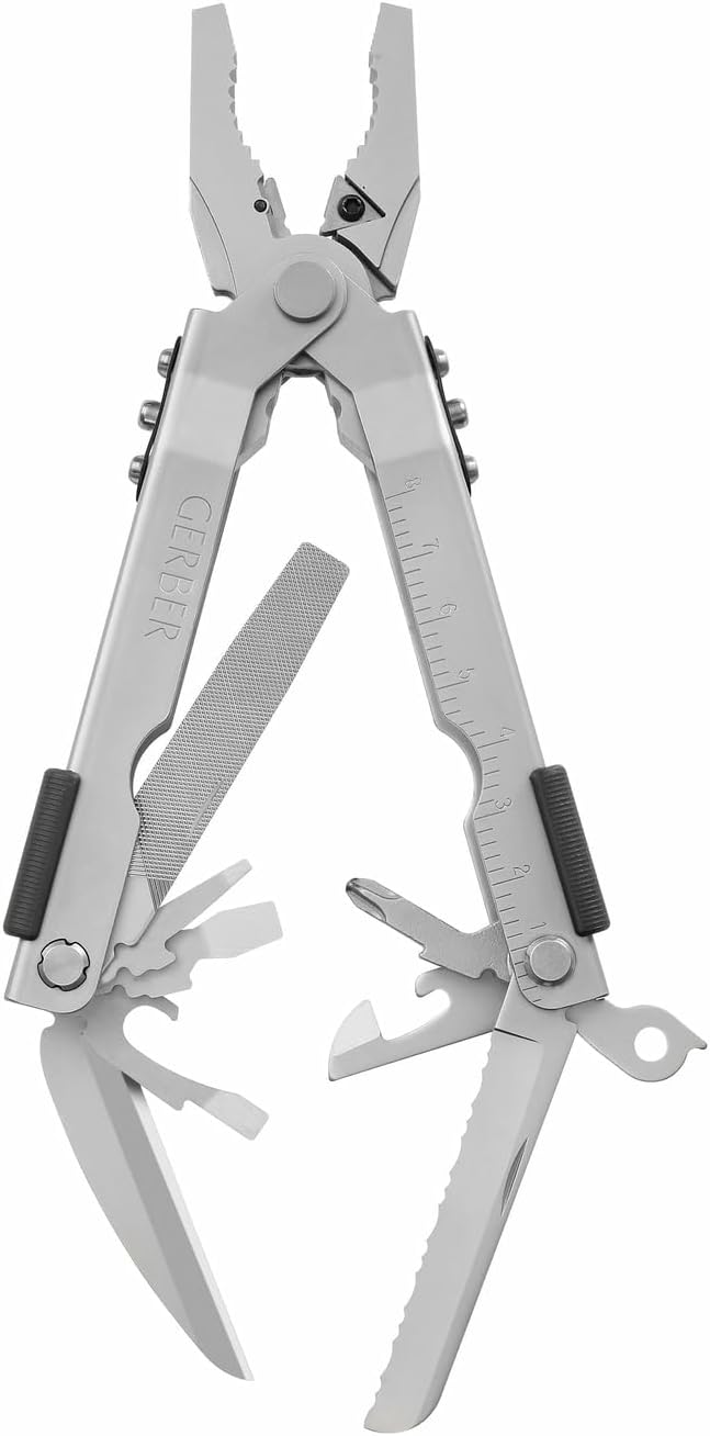 Gerber Gear Multi-Plier 600 Blunt Nose Multitool with 14 Tools - Includes Knife, Pliers, Nylon Sheath & More - Made in USA - Stainless Steel Tool