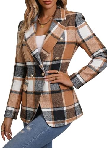 Mina Self 2026 Women's Fall Tweed Blazer Plaid Jacket Business Casual Coat
