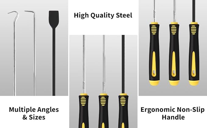 9PCS Hook and Pick Tool Set with Scraper- Automotive Pick Set with Metal Pick Tools & Ergonomic Grip, Mechanic Tool Set for Car Repair, O-Rings, Gaskets, and Tight Spaces