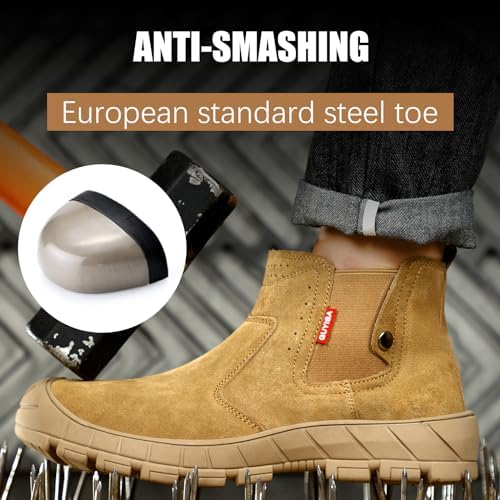 GLANOUDUN Steel Toe Shoes for Men Welding Work - Slip-On, Mid-Top Coverage