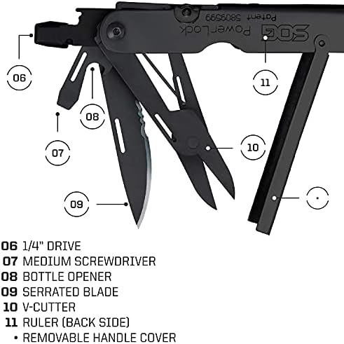 SOG PowerLock Multi-Tool- Compound Leverage Technology with EOD Crimper Device, 420 Stainless Steel Body, 18 Lightweight Specialty Tools (B61N-CP) , Black
