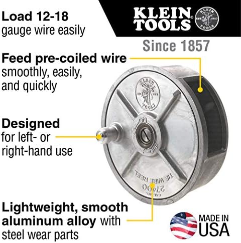 Klein Tools D201-7CSTA Linesman Pliers, Side Cutters with Spring Loaded Action & 27400 Tiewire Reel, Lightweight Aluminum, Left Handed and Right Handed with Rewind Knob
