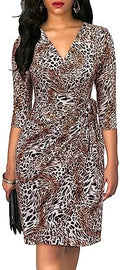 Berydress Women's 3/4 Sleeve V Neck Casual Party Work Faux Black Wrap Dress