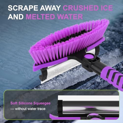 3 in 1 Snow Brush with Ice Scraper for Car Windshield Extendable, SUV Snow Removal with Squeegee Heavy Duty, 180° Rotating Head Car Window Cleaner for Winter 43 inch