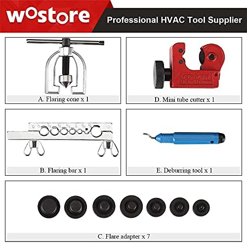 Wostore 45° Double Flaring Tool Kit, 7 Adapters with Cutter & Deburrer