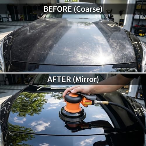 5-inch Pneumatic Random Orbital Sander Set, Dual-Action (DA) Pneumatic Handheld Sander, Low-Noise, Low-Vibration, Suitable for Auto Body Repair, Car Detailing, Woodworking, and Metalworking
