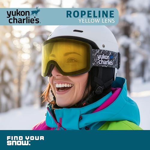 Yukon Charlie's Ropeline Adult Snow Goggles - Removable Magnetic Cylindrical Lens - Boosted Contrast, Reduced Glare, Anti-Fog