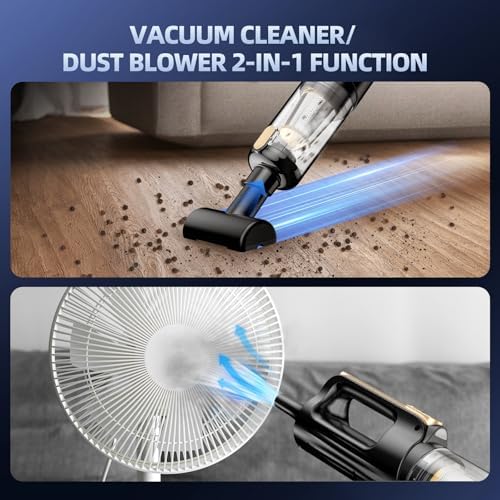 MONOZEL Mini Vacuum Cleaner for Car, 18000Pa 2 in 1 Vacuum Cleaner&Air Duster, 130W Brushless Motor Handheld Vacuum Cordless with 7800mAh Battery, LED Light, Multi-Nozzles for Home, Office, Pet