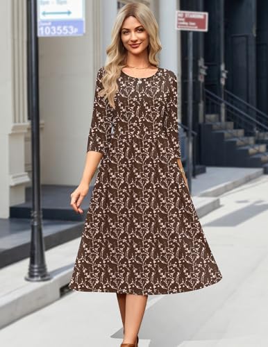 Zeagoo 3/4 Sleeve Women's Dress Casual Aline Summer Fall Midi Long Dresses