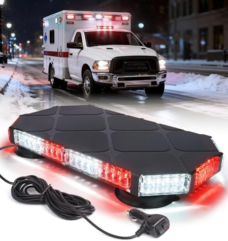 LUMENIX 56 LED Red White Rooftop Beacon Strobe Light Bar for Trucks
