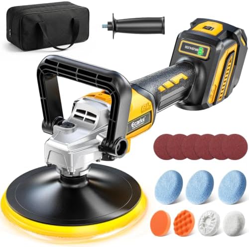 Ecarke Cordless Car Buffer Polisher Kit Compatible with Dewalt 20V Battery(Tool Only), 7-Inch Brushless Rotary Polisher, 7 Variable Speed 6000RPM for Car Polishing/Waxing, 16PCS Polishing Accessories
