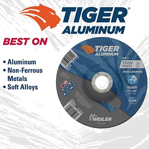 Weiler 58209 6 Inch Cutting Wheel, Tiger Aluminum Non-Loading Contaminant-Free High Performance Cutting, .045" ALU60S Type 27 7/8" Arbor, Pack of 25