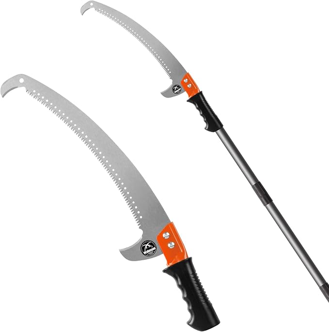 14FT Pole Saw for Tree Trimming 2-in-1 Hand Saw Steel Blade Extension Pole | Triple Ground Tooth Design Dual Hook Blade For Clean Cuts Manganese Steel Rust Resistant Tree Pruner For Tall Branches