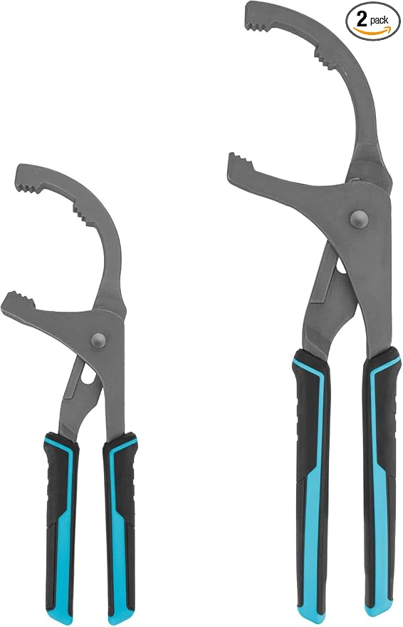 2-Piece Oil Filter Wrench Set (9" & 12") with Large Teeth & Grip | Forged gripping jaws firmly secure oily filters. 9" & 12" sizes deliver wide clamping range for diverse automotive tasks.