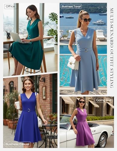 GRACE KARIN Women's Fit and Flare Work Business Dress with Belt