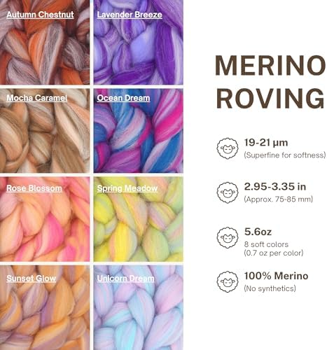 DICHA 3 Inch Drop Spindle Kit- High Low Whorl Wooden Spindles with 5.6 Oz Merino Wool/Top and Instructions-Weaving Spinning Wheels for Beginners-All in A Gift Box-Perfect Spinner Gifts（MC）