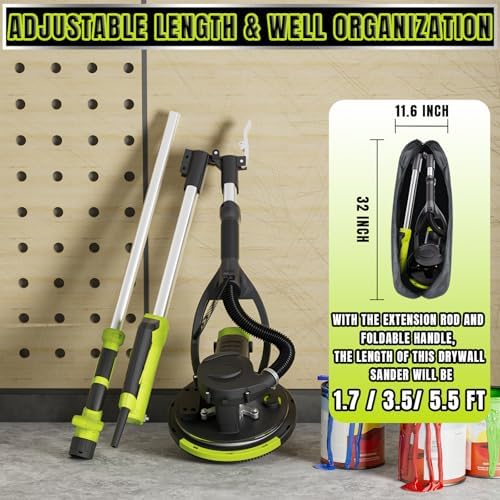 Drywall Sander with Vacuum Dust Collector, 880W Popcorn Ceiling Removal Tool with 5 Variable Speed & LED Light, 1000-2100 RPM Electric Sander for Drywall with 9 Sanding Discs & Attachments