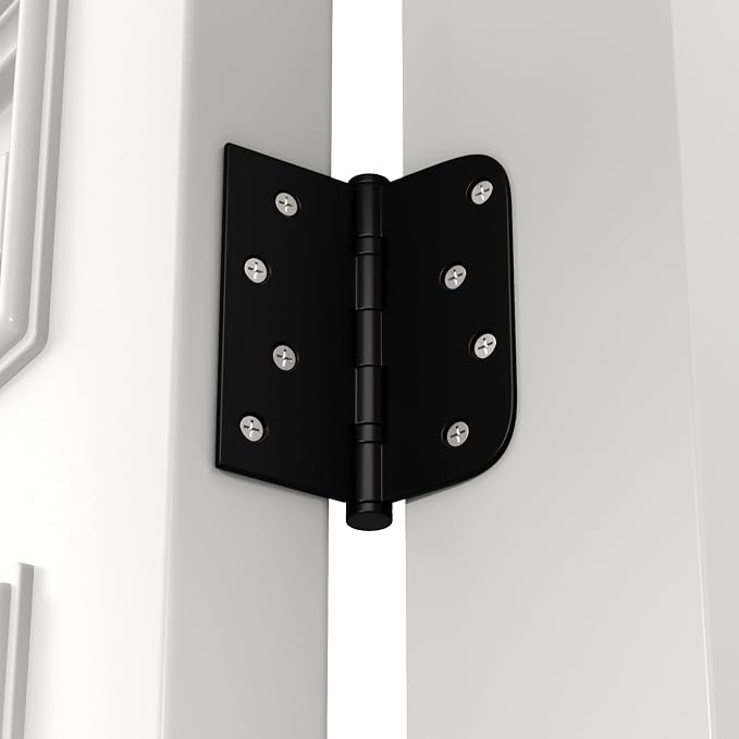 goldenwarm 3 Pack 4'' Matte Black Door Hinges – Ball Bearing 304 Stainless Steel Hinges for Exterior Doors, Square & Round Corners