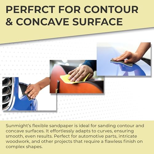Sunmight 800G Grip 25 Flexible Sanding Sheets - Premium Aluminum Oxide - Flexible Sandpaper Film Backing - Ceramic Alumina Grit - Sandpaper for Wood, Metal, Plastic & Automotive