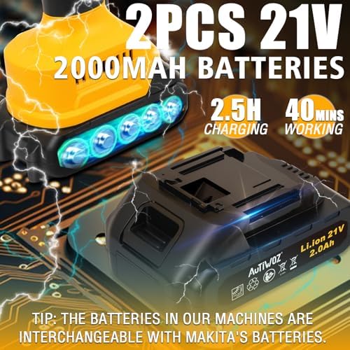 AUTIWOZ Cordless Car Buffer Polisher, 2x2000mAh 21V Batteries 5 Inch Random Orbital Polisher for Car Detailing, Waxing, Polishing, Scratch Removing, 6 Variable Speed Car Buffer Polishing Kit