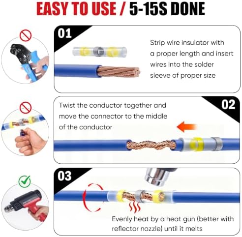 Heat Gun Kit with 460PCS Heat Shrink Solder Seal Wire Connectors, Waterproof Heat Shrink Wire Connectors, 26-10 AWG Heat Shrink Sleeve for Automotive, Marine, Wiring Repair