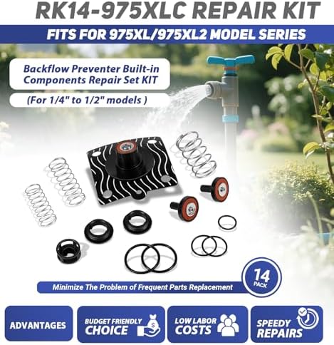 1/4"-1/2" Complete Backflow Repair Kit Fits for Zurn Wilkins 975XL/975XL2 Backflow Preventers, Replacement RK14-975XLC Components Repair Set