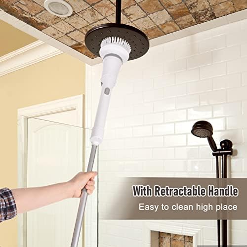Electric Spin Scrubber Handheld Cordless Electric Cleaning Brush Electric Spin Cleaner 2 Speeds Adjustable with Extension Rod 6 Replaceable Brush Heads for Bathroom Bathtub Toilet Wall Tile Flo