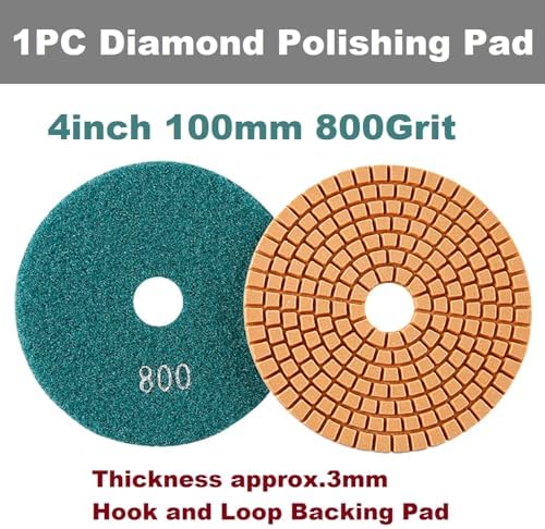 Diamond Polishing Pad, 4 inch 100 mm 800 Grit Sanding Discs for Grinder & Polisher, Hook and Loop Backing Pad for Grinding Buffing Granite Marble Concrete Stone (1 Piece)
