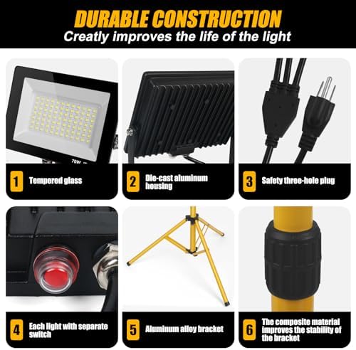 21000Lumen LED Work Lights with Stand - 3 Head Portable Work Light on Stand