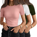 Ficerd 3 Pack Women's Ribbed Short Sleeve T-Shirts